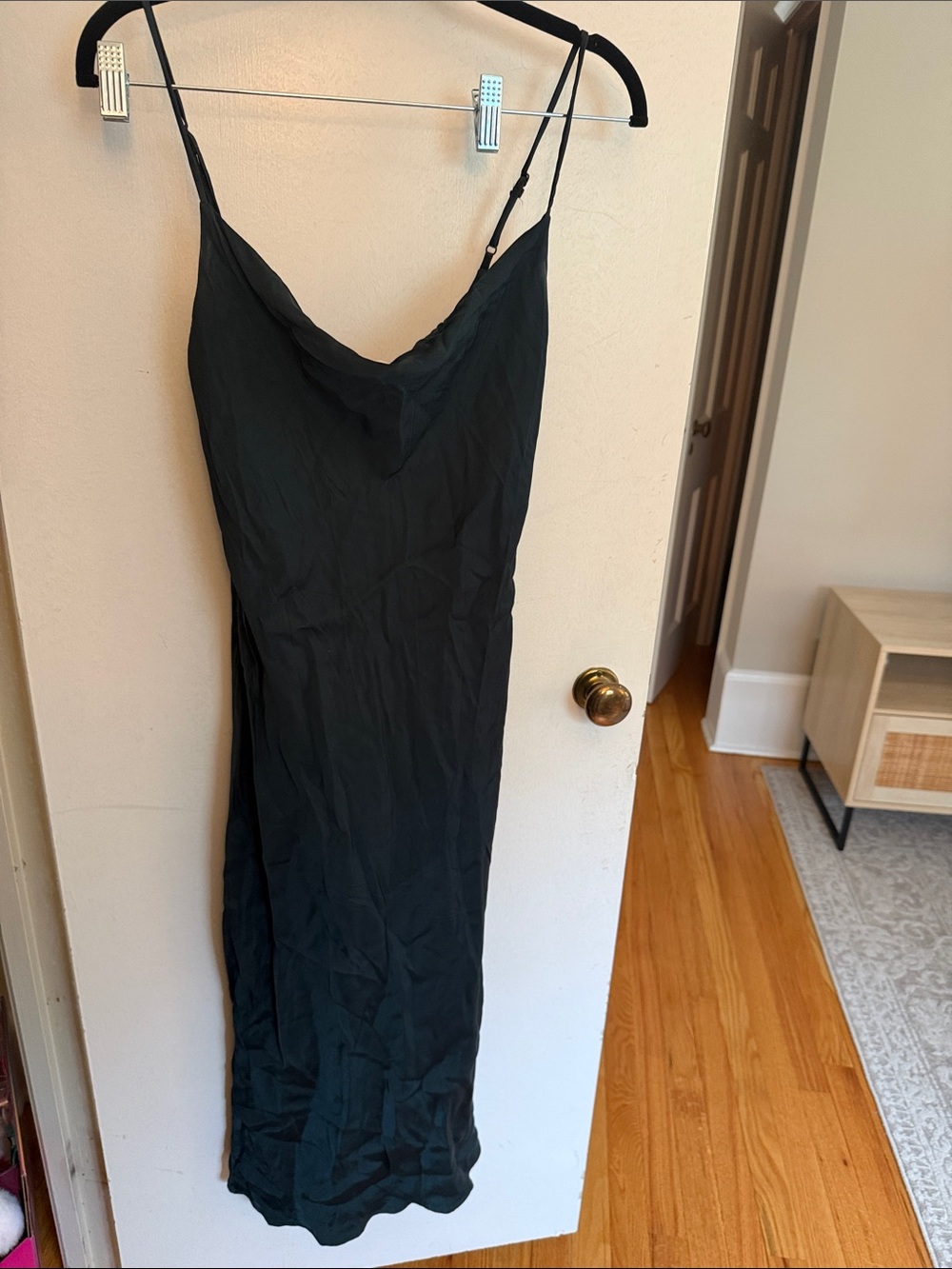 Zara Black Satin Slip Midi Dress with Cowl Neck